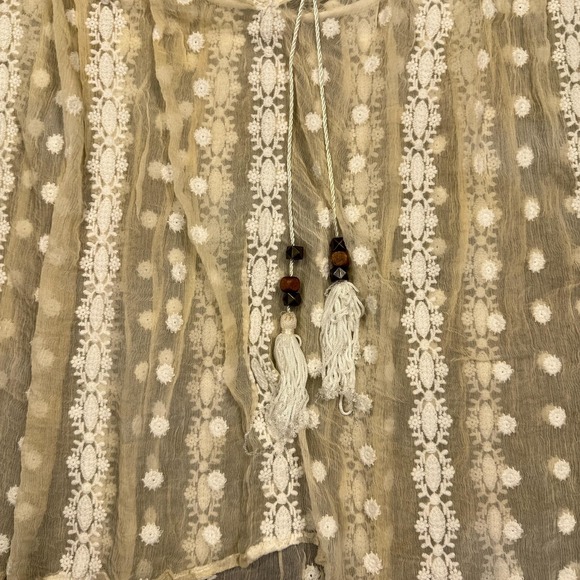 House‎ of Harlow 1960 Shirt Womens Medium Silk Sheer Crochet Tassel Boho Fairy - Picture 3 of 12